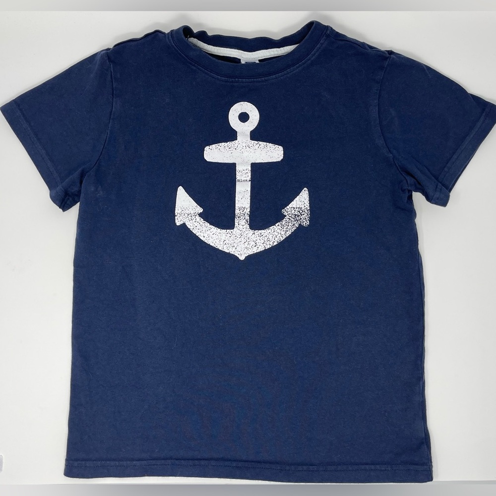 JANIE AND JACK: Navy, Short-Sleeve T-Shirt with White Anchor, Size 8